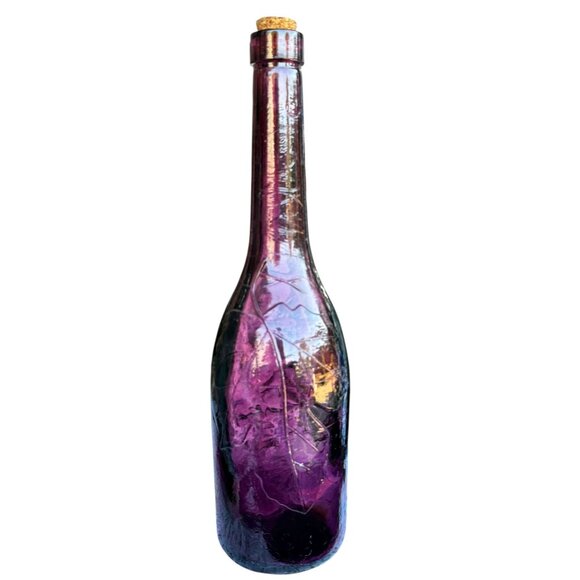 Decorative Purple Wine Bottle With Grape Design & Cork Stopper - Picture 4 of 6